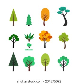 Set of different trees cartoons. Vector illustration
