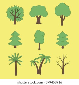 Set of different trees. Trees collection made in vector.