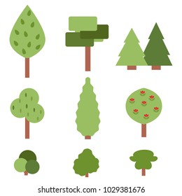 Set of different trees in flat style. Flat design. Vector illustration.