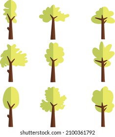Set of Different Trees flat vector art collection 