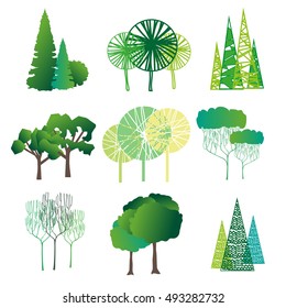 Set of different trees. Graphically trees