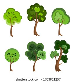 A set of different trees. Oak, maple, ash, various plant icons.