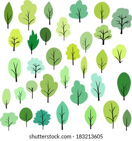 set of different trees, vector illustration