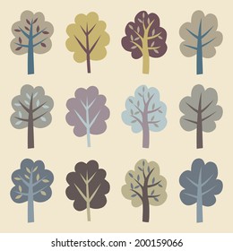 set of different trees, vector illustration