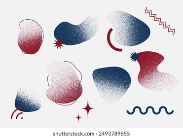 Set of different trendy abstract shapes. Elements with grain texture. Retro aesthetic. Modern 90s - 2000s style. Elements for poster design, stickers. Vector illustration. EPS 10