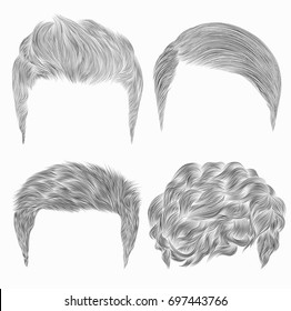 set of different trendy men's hairstyles. sketches . Beauty style.
