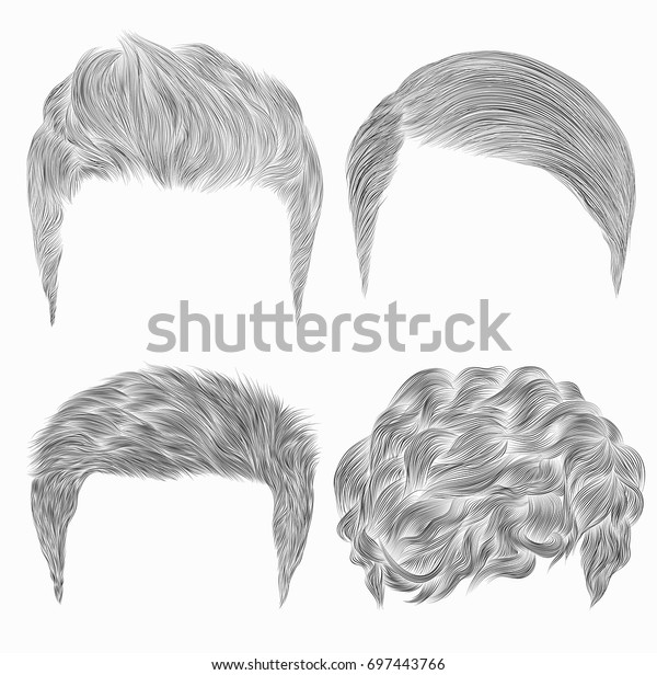 Set Different Trendy Mens Hairstyles Sketches Stock Vector