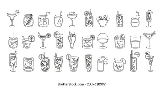 Set of different tropical cocktail icons Vector