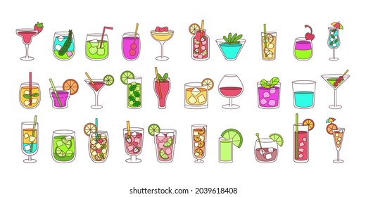 Set of different tropical cocktail icons Vector
