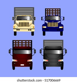 Set of different trucks on a blue background, Vector illustration