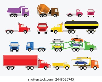 Set of different trucks. Vector flat icons