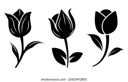 Set of different tulip flower silhouettes