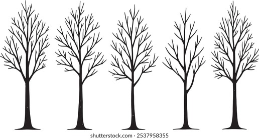 Set of Different Type of Birch 8Pcs Only Thin line, Solib Black Color, Without shadow________