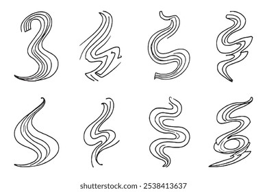Ensemble de différents types de courbes de chirstamas 8 pcs Seule ligne mince, couleur noire unie, sans ombre