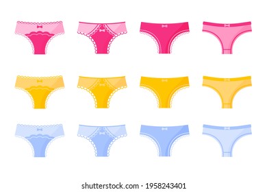 Set of different type and color of women's lingerie panties.