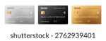 Set of different type credit card mockup. Silver, gold, and platinum debit card design template.
