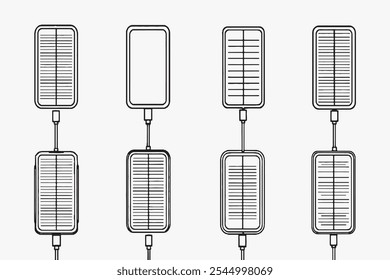 Conjunto de diferentes tipos de cargador de panel solar EcoFlex 8 piezas solo línea delgada, color negro sólido, sin sombra