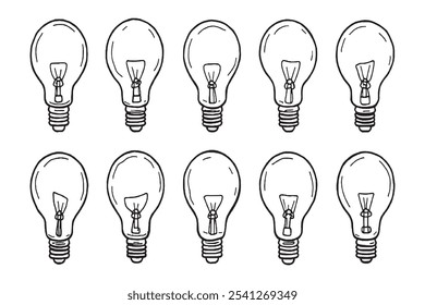 Set of Different type of EcoGlow Energy Efficient Bulb 8 pcs Only thin line, Solid Black color, without shadow