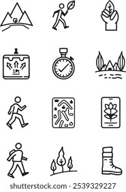 Set of Different Type of EcoTrack Fitness App 8Pcs Only Thin line, Solib Black Color, Without shadow_