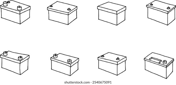 Set of Different Type of FlexiCharge Car Battery 8Pcs Only Thin line, Solib Black Color, Without shadow_