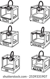 Set of Different Type of FlexiPrint 3D Printer 8Pcs Only Thin line, Solib Black Color, Without shadow_ 