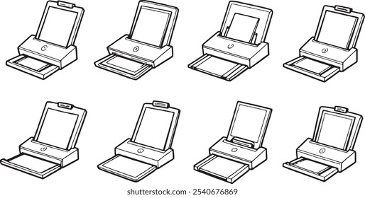 Set of Different Type of FlexiScan Document Scanner 8Pcs Only Thin line, Solib Black Color, Without shadow_
