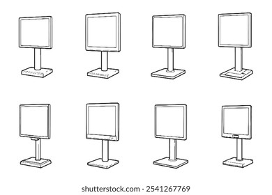 Conjunto de diferentes tipos de soporte de monitor FlexiView 8 piezas solo línea delgada, color negro sólido, sin sombra