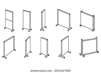Conjunto de diferente tipo de tela modular FlexiWall 8 pcs Apenas linha fina, cor preta sólida, sem sombra