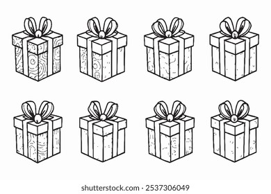 Conjunto de diferentes tipos de caja de regalo 8 piezas Solo línea delgada, color negro sólido, sin sombra