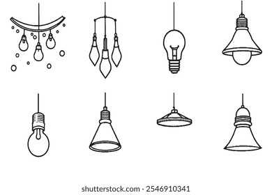 Conjunto de diferentes tipos de iluminación inteligente PulseLight 8 piezas Solo línea delgada, color negro sólido, sin sombra