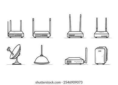 Conjunto de diferentes tipos de QuantumLink Wireless Network 8 pcs Apenas linha fina, cor preta sólida, sem sombra