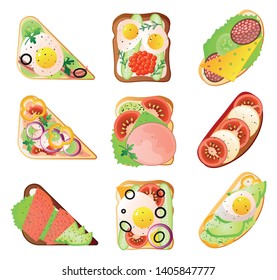 Set of different type of sandwich for lunch box from vegetables or fish
