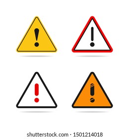 The set of different type of warning sign with exclamation symbol is isolated on a white background.