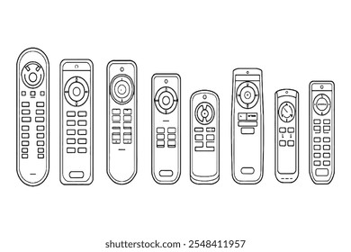 Set of Different type of WaveTouch Smart Remote 8 pcs Only thin line, Solid Black color, without shadow