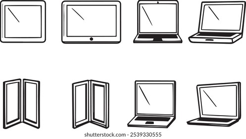 Set of Different Type of ZeniScreen Foldable Display 8Pcs Only Thin line, Solib Black Color, Without shadow_ 