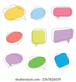 Set of different types of abstract colorful speech bubble on white background. Chat icons vector isolated element. Message vector icons.