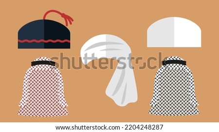 A set of different types of Arabic Islamic traditional Head wear, cap, vector diversity illustration. Stock fotó © 
