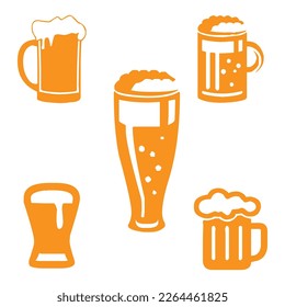 Set Of Different Types Of Beer Glasses And Mugs With Foam. Vector Illustration On White Background