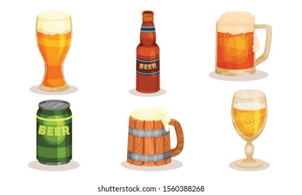Set of different types of beer. Vector illustration on a white background.