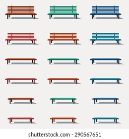 Set of different types of benches in vector