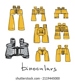 conjunto de diferentes tipos de binoculares iconos esquema óptica