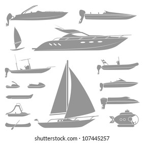 Set of different  types of boat and submarine