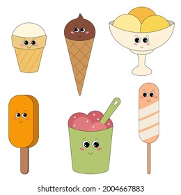 Set of different types of cartoon ice cream