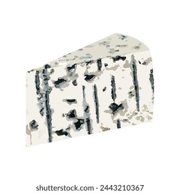 Set of different types of cheese. Cheddar, brie, roquefort, gouda, comte, morbier. Cut into triangles and slices of delicious cheeses. Flat vector illustration in flat style isolated on background.