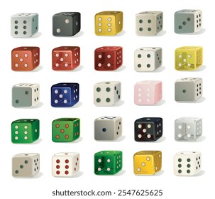 conjunto de diferentes tipos cores ícone de jogo de dados jogos de azar cubos de poker casino ganhar dice isolado no fundo branco