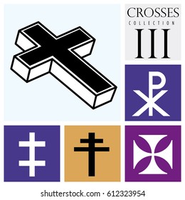 Set of different types of crosses on purple background - Vector image