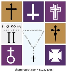 Set of different types of crosses on purple background - Vector image