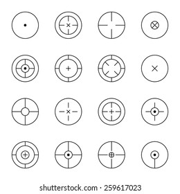 set of different types of crosshair. icon. Game flies for snipers