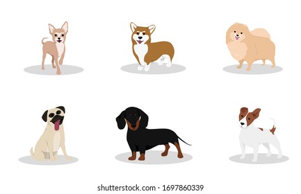 Set of different types of dogs. vector cartoon dogs. 