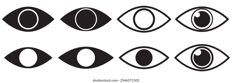 Set of different types of eyes. black eyes icon set. 